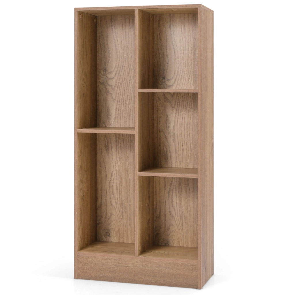 Libreria a 5 cubi con 2 kit antiribaltamento, Organizzatore di stoccaggio autoportante a 3 livelli in legno Naturale-Librerie