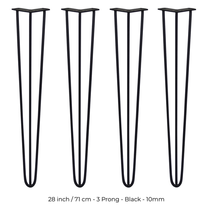 4 Gambe per Tavolo a Forcina SkiSki Legs 71cm Acciaio Nero 3 Rebbi 10mm