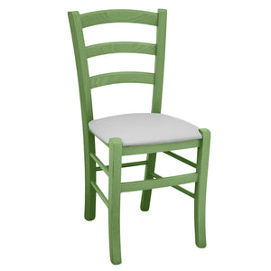 Sedia legno Venezia verde con seduta in similpelle grigio chiaro