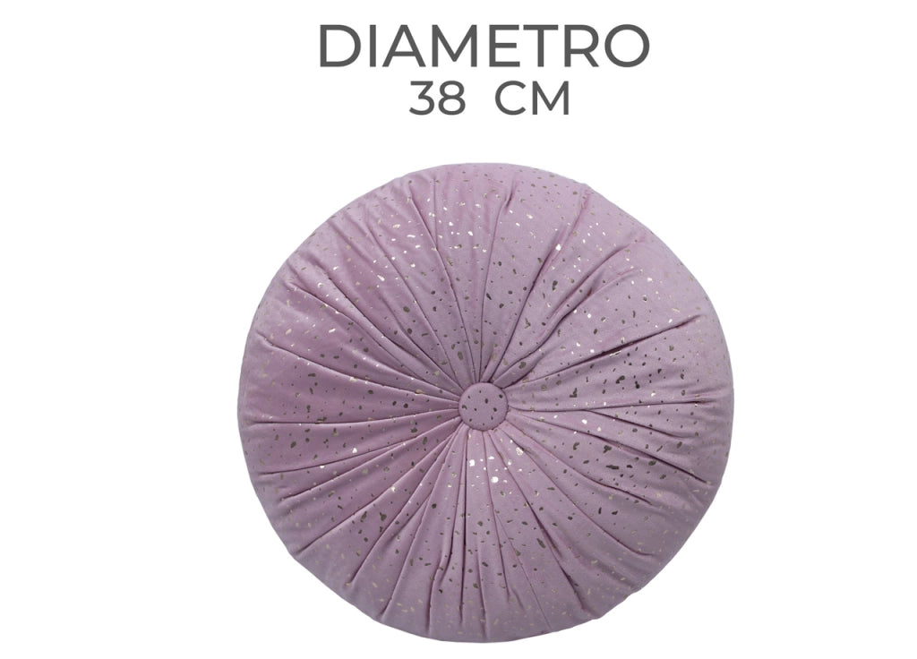 Cuscino Arredo Imbottito Effetto Velluto Rotondo A Pieghe Plissettato Con Lurex - 38x38 - Rosa