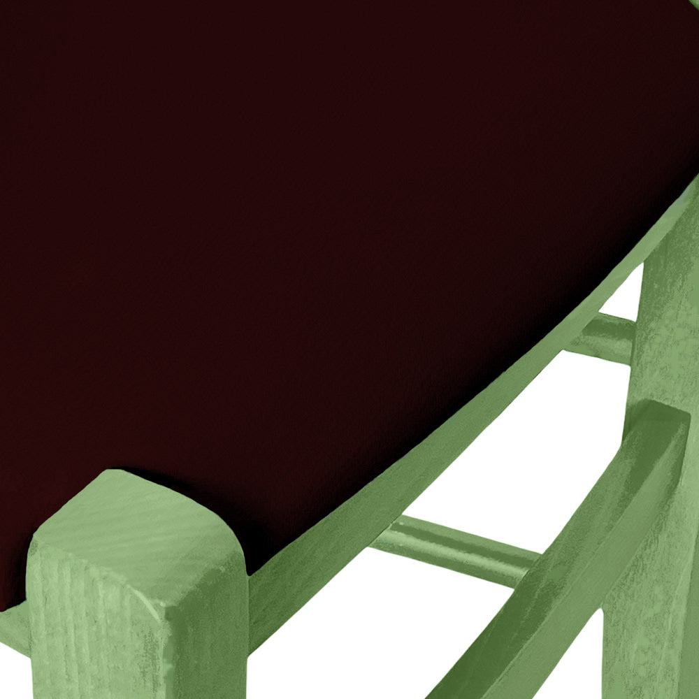 Sedia legno Venezia verde con seduta in similpelle marrone