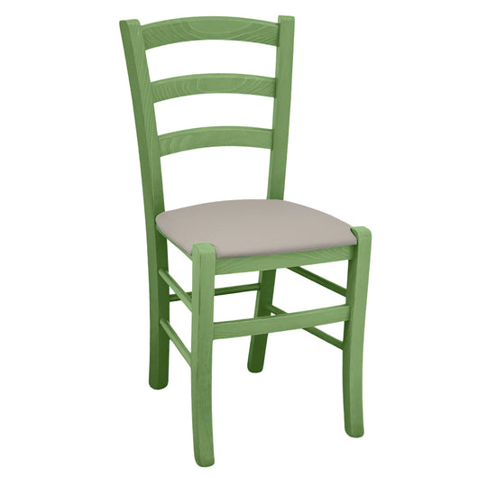 Sedia legno Venezia verde con seduta in similpelle grigio tortora