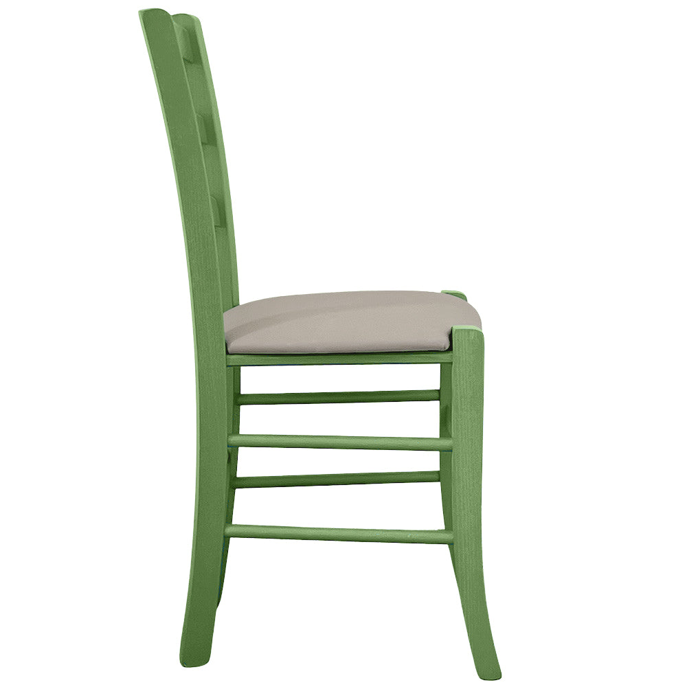 Sedia legno Venezia verde con seduta in similpelle grigio tortora