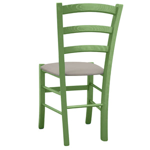 Sedia legno Venezia verde con seduta in similpelle grigio tortora