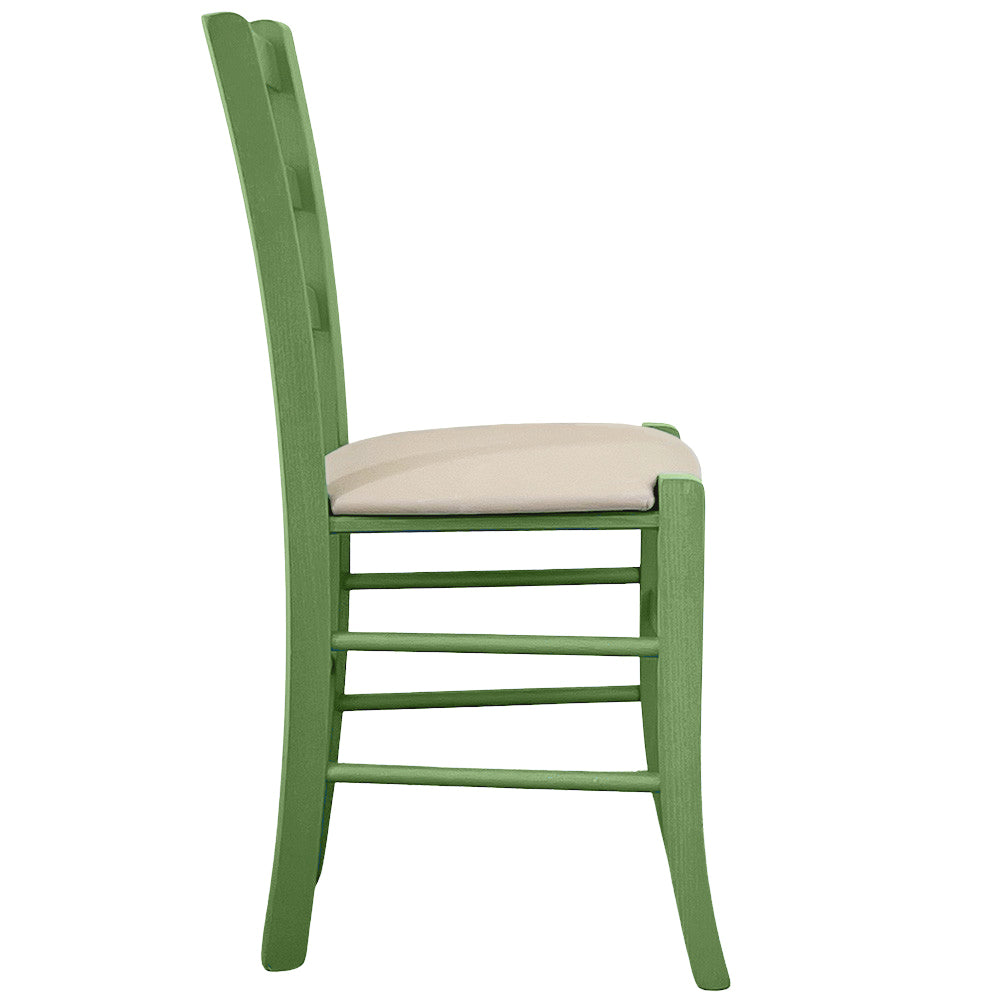 Sedia legno Venezia verde con seduta in similpelle beige