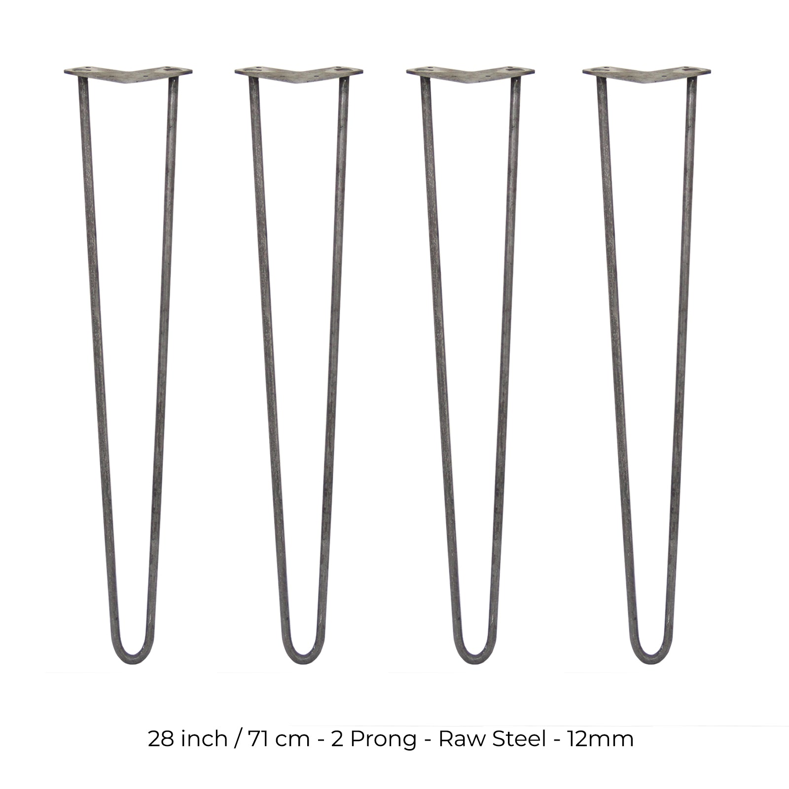 4 Gambe per Tavolo a Forcina SkiSki Legs 71cm Acciaio Naturale 2 Rebbi 12mm