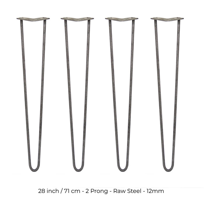 4 Gambe per Tavolo a Forcina SkiSki Legs 71cm Acciaio Naturale 2 Rebbi 12mm