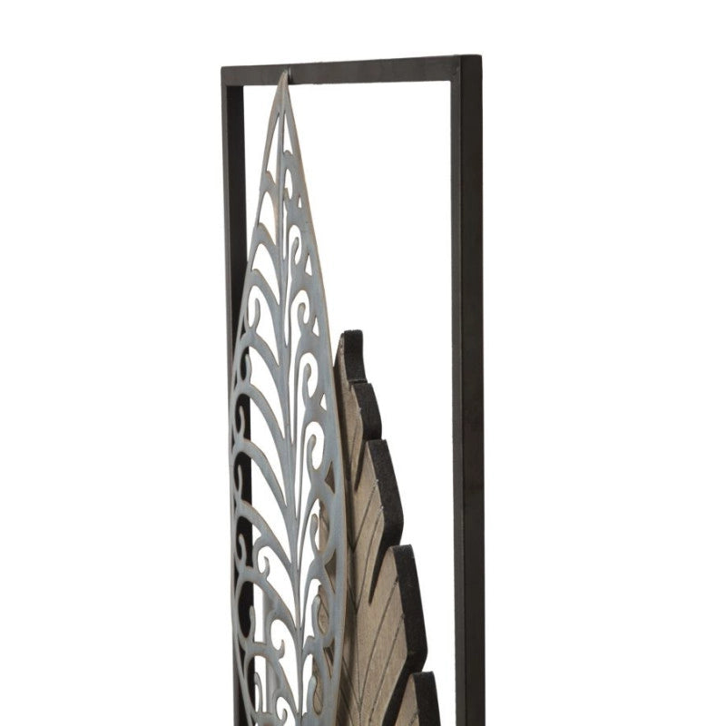 Pannello In Ferro E Legno Foglie -b- cm 30,5x2,5x99,5
