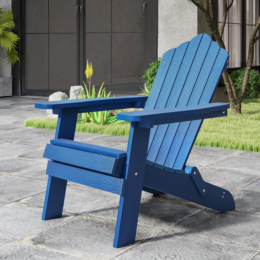 Sedia Adirondack Pieghevole, Sedie da Patio Resistente alle Intemperie con Schienale Ergonomico Inclinato, Braccioli Larghi, Seduta Confortevole, Sedia da Giardino, Cortile, Piscina (Blu)