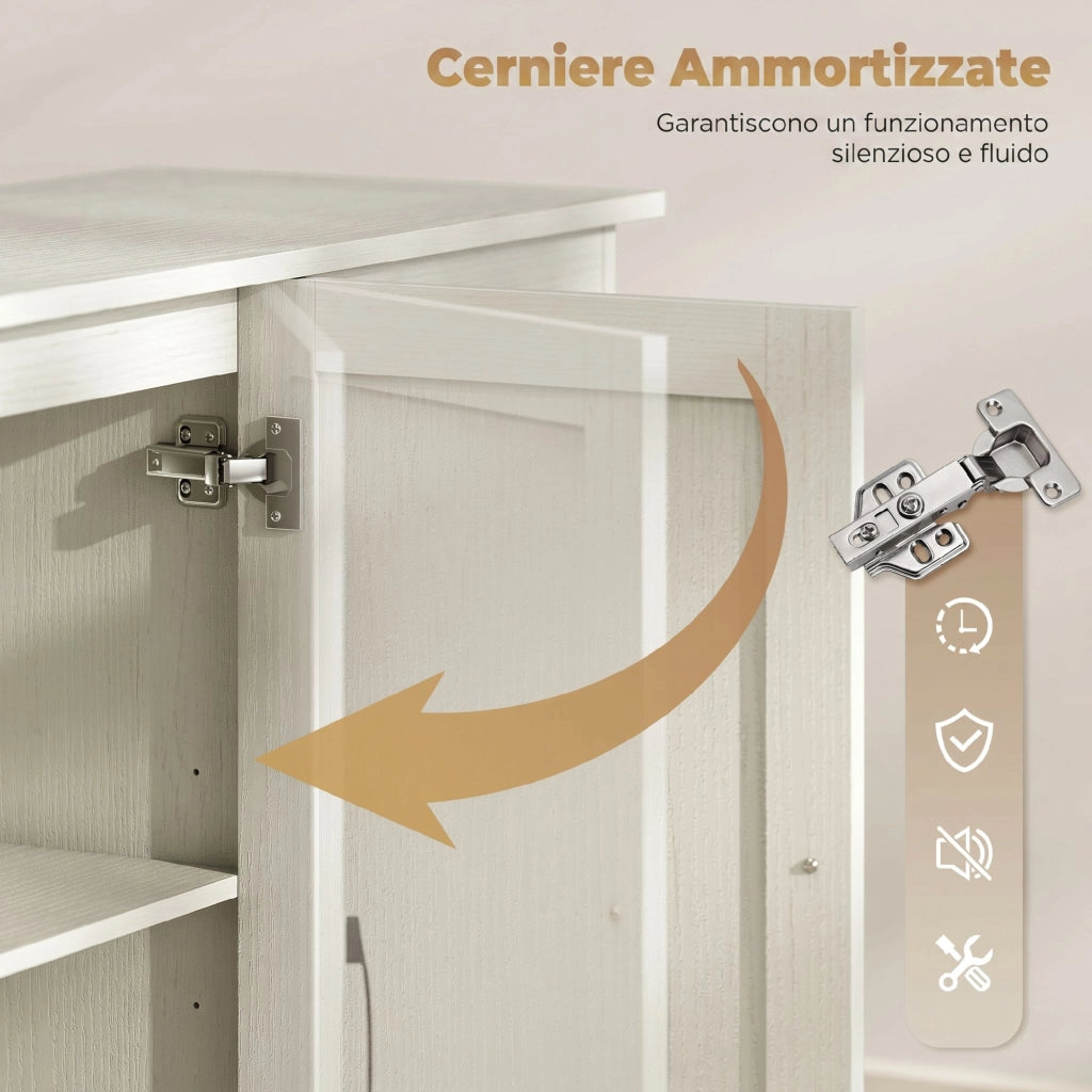 Mobile Cucina 120x38x79 cm con 2 Cassetti e 3 Armadietti Ripiani Regolabili in MDF Crema