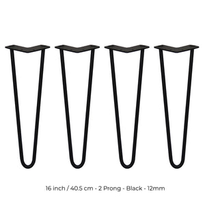 4 Gambe per Tavolo a Forcina SkiSki Legs 40,6cm Acciaio Nero 2 Rebbi 12mm