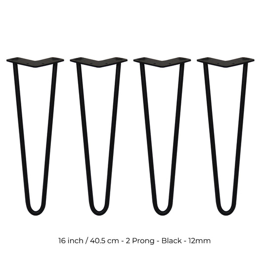 4 Gambe per Tavolo a Forcina SkiSki Legs 40,6cm Acciaio Nero 2 Rebbi 12mm