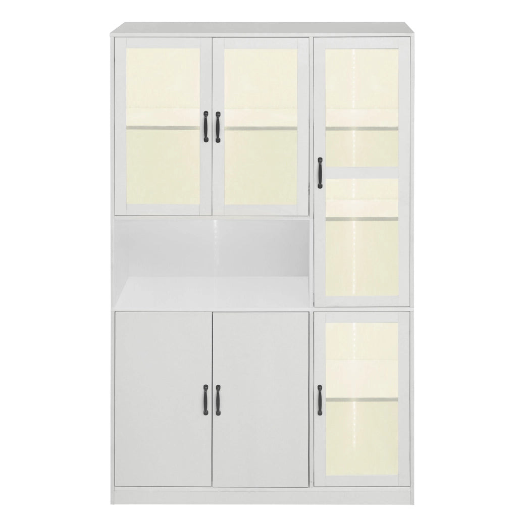 Libreria vetrina bianca con LED, ante in vetro HD, 9 vani, 120x40x200 cm, mobile contenitore multiuso