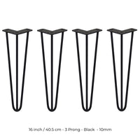 4 Gambe per Tavolo a Forcina SkiSki Legs 40,6cm Acciaio Nero 3 Rebbi 10mm