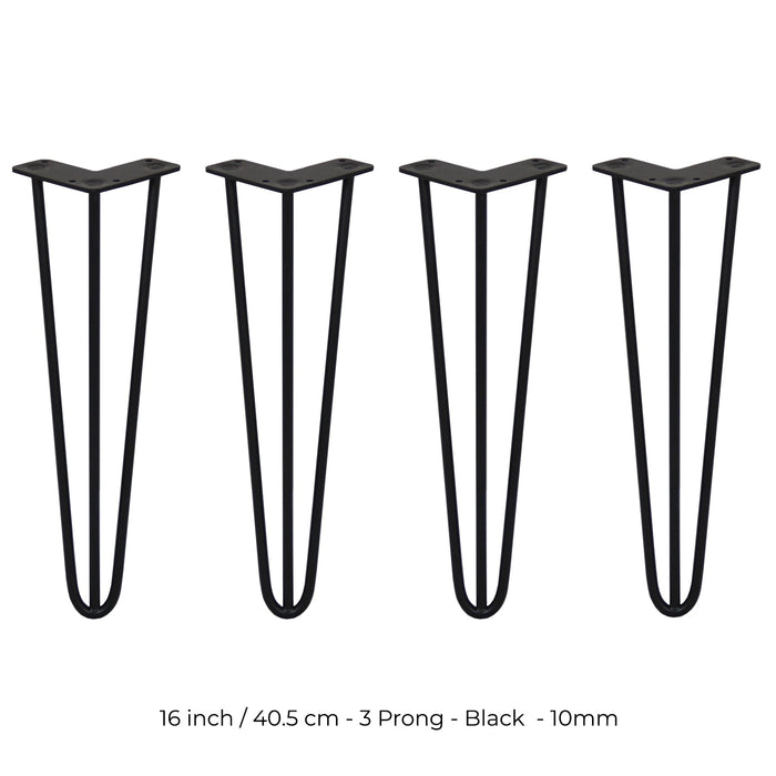 4 Gambe per Tavolo a Forcina SkiSki Legs 40,6cm Acciaio Nero 3 Rebbi 10mm