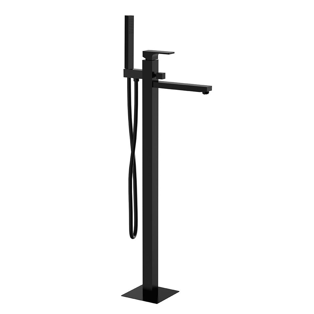 Miscelatore bordo vasca da pavimento nero opaco con kit doccia serie Absolute