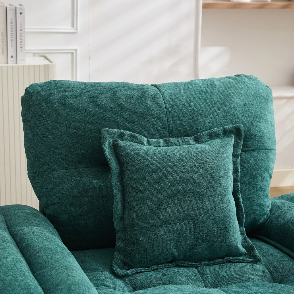Poltrona girevole 360° con cuscino di supporto e struttura metallica, in chenille verde 116 × 84 × 96 cm