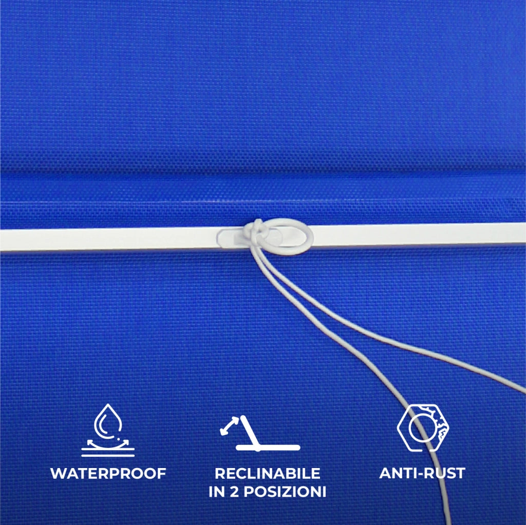Lettino Prendisole Professionale Pieghevole e Impilabile con Parasole Regolabile, Schienale Reclinabile 2 Posizioni, Struttura in Alluminio, Tessuto Impermeabile UV Resistente, Portata 110 Kg Blu