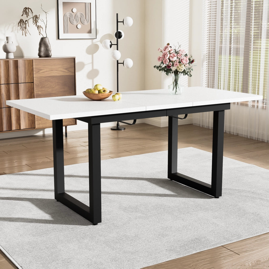 Tavolo da pranzo estensibile in stile industriale, MDF e metallo, bianco e nero
