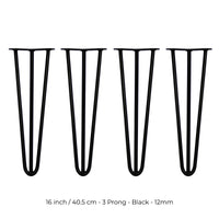 4 Gambe per Tavolo a Forcina SkiSki Legs 40,6cm Acciaio Nero 3 Rebbi 12mm