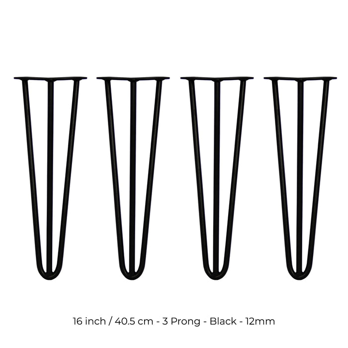 4 Gambe per Tavolo a Forcina SkiSki Legs 40,6cm Acciaio Nero 3 Rebbi 12mm