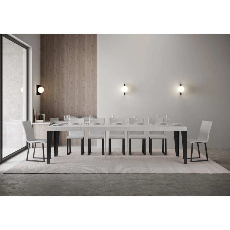 Consolle allungabile 90x40/196 cm Flame Premium telaio Antracite - Bianco Frassino