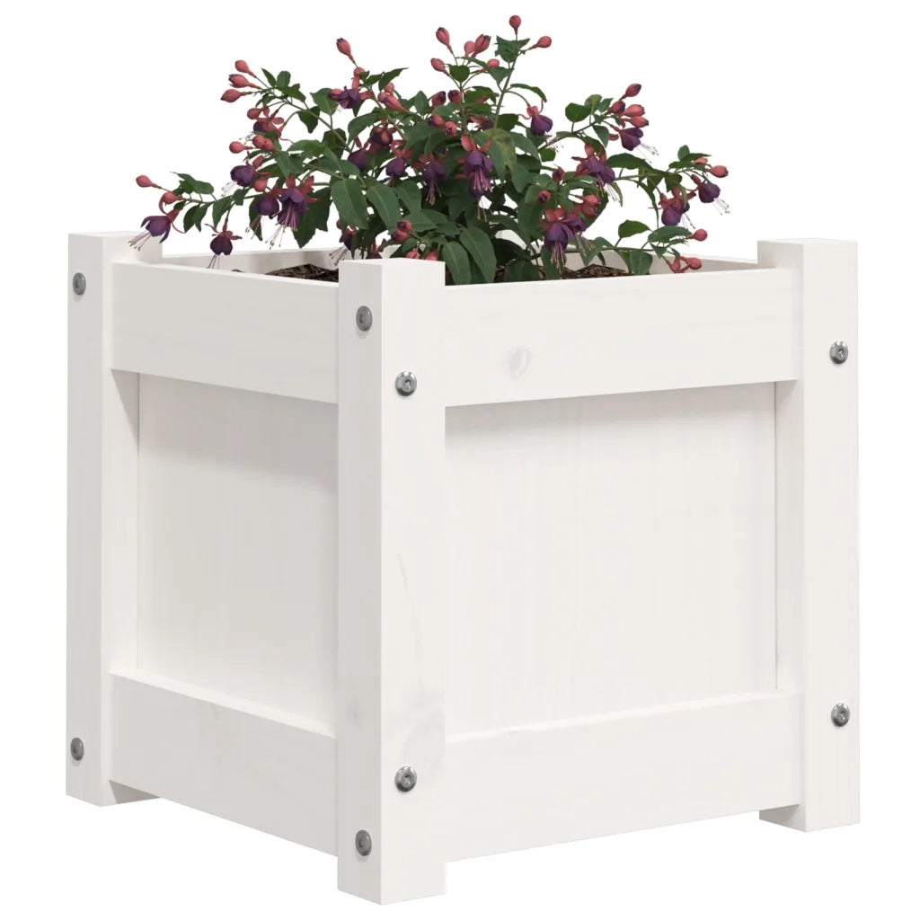 Fioriere da Giardino 2 pz Bianche in Legno Massello di Pino 837397