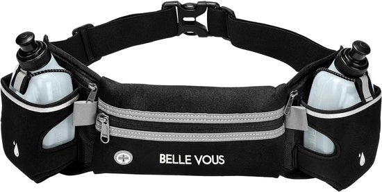 Cinturone da corsa - Impermeabile - Con 2 borracce - Adatto a maratona e fitness - Unisex - Idoneo per l'idratazione ottimale