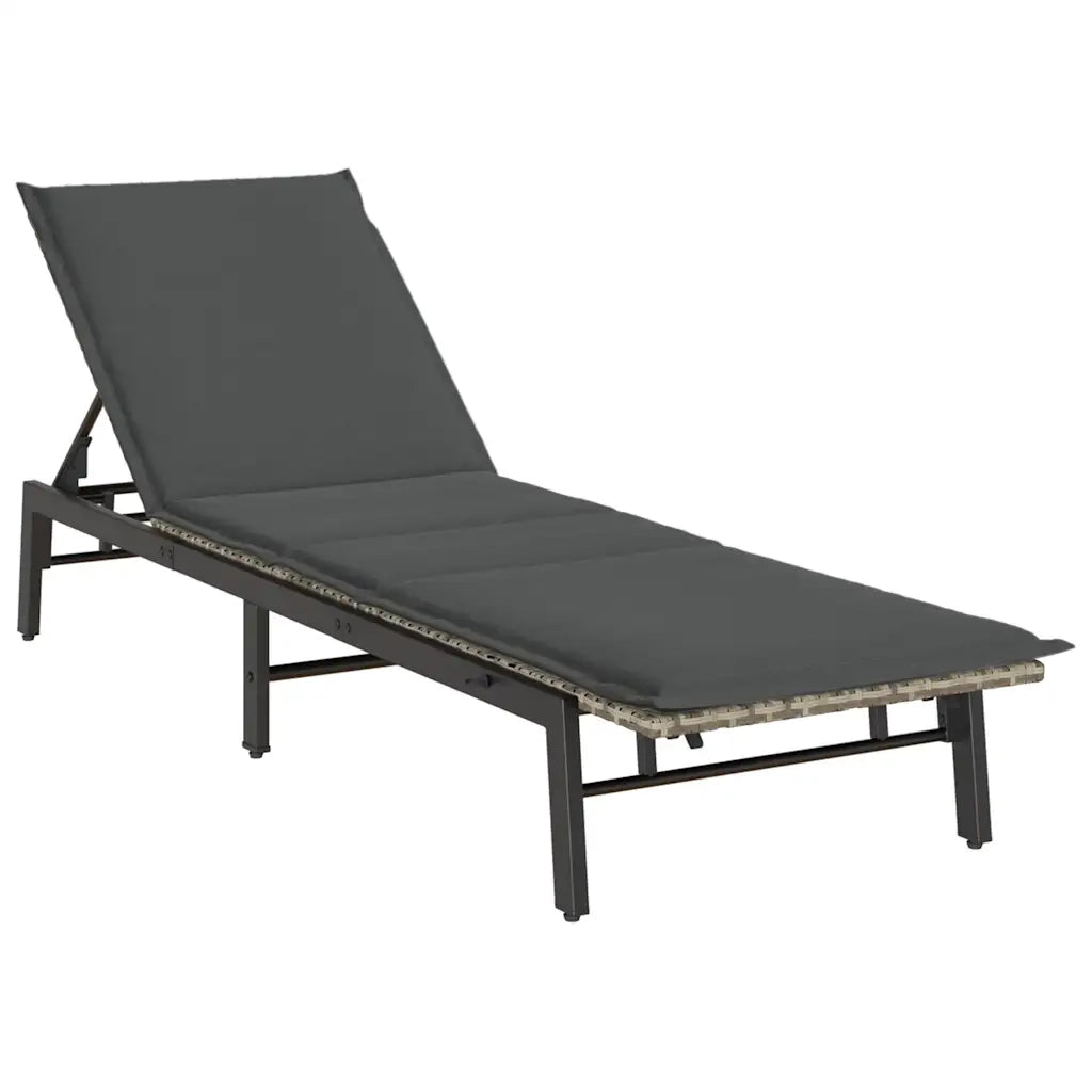 Lettino Prendisole con Cuscino Grigio Chiaro in Polyrattan 4104084