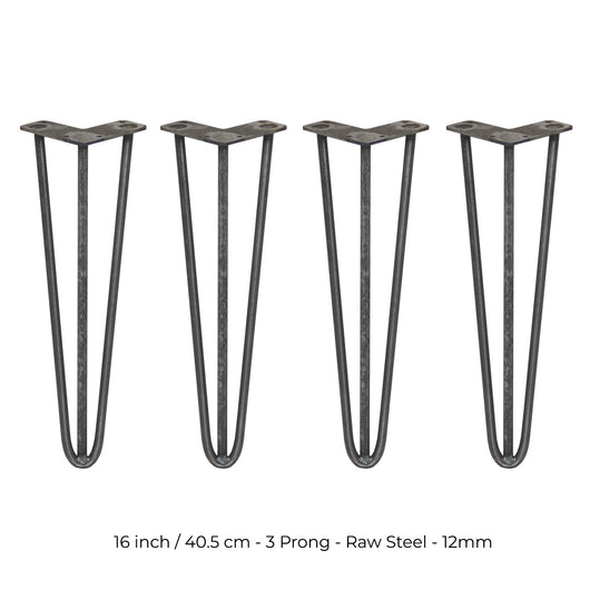 4 Gambe per Tavolo a Forcina SkiSki Legs 40,6cm Acciaio Naturale 3 Rebbi 12mm