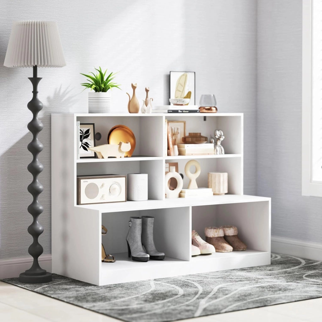 Scarpiera con Seduta, Mobile d'Ingresso 2 in 1 con Kit Antiribaltamento, Panchina per Cambio Scarpe, Stile Moderno Organizzatore a 6 Cubi per Ingresso, Soggiorno, Corridoio, Bianco