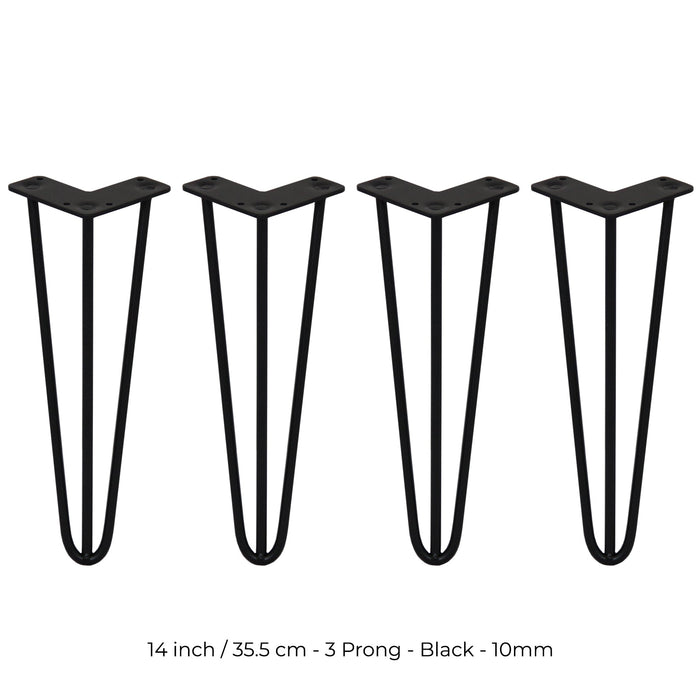 4 Gambe per Tavolo a Forcina SkiSki Legs 35,5cm Acciaio Nero 3 Rebbi 10mm