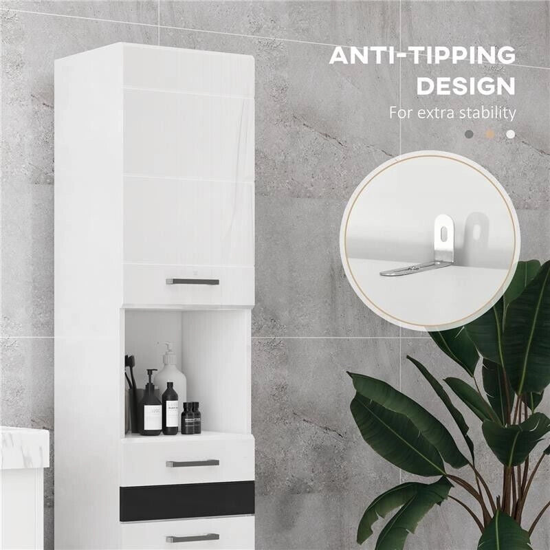 COLONNA BAGNO IN MDF CON RIPIANO APERTO, CASSETTO E ARMADIETTO CHIUSO, 37X32.5X170 CM, BIANCO