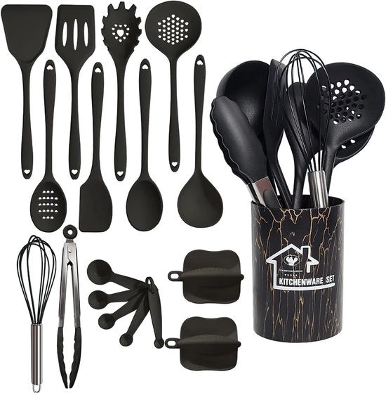Set di accessori da cucina in silicone - Set di accessori da cucina - Senza BPA - Appendibile - Set di accessori da cucina con supporto - Qualità pesante - Resistenti al calore - In silicone - Accessori da cucina