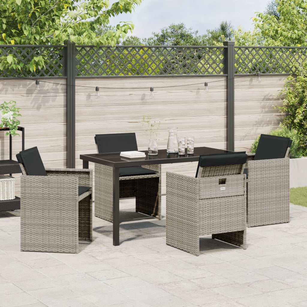 Set da pranzo da giardino da 5 pezzi con cuscini in polyrattan grigio chiaro