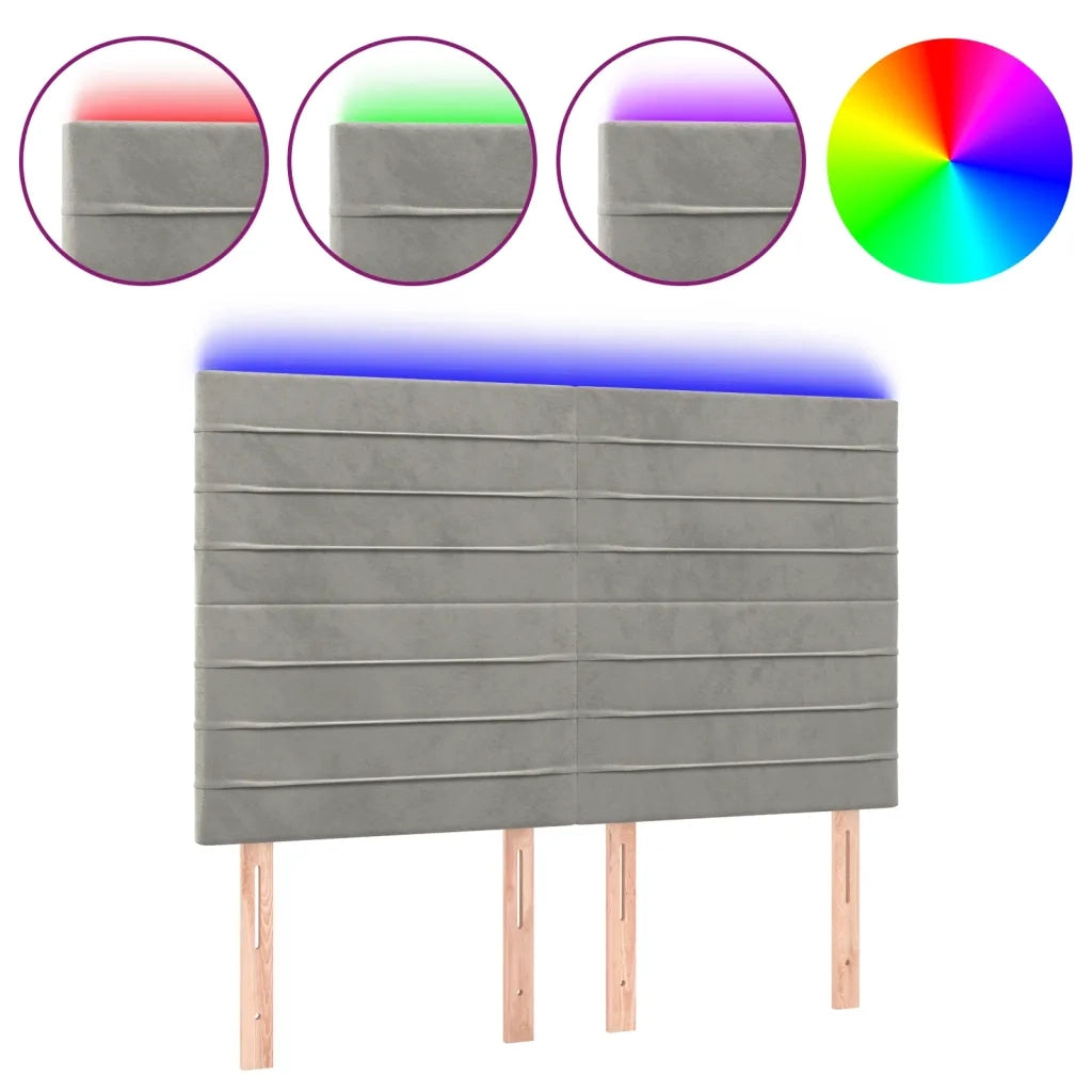 Testiera a LED-Testata con LED Grigio Chiaro 144x5x118/128 cm in Velluto 543352