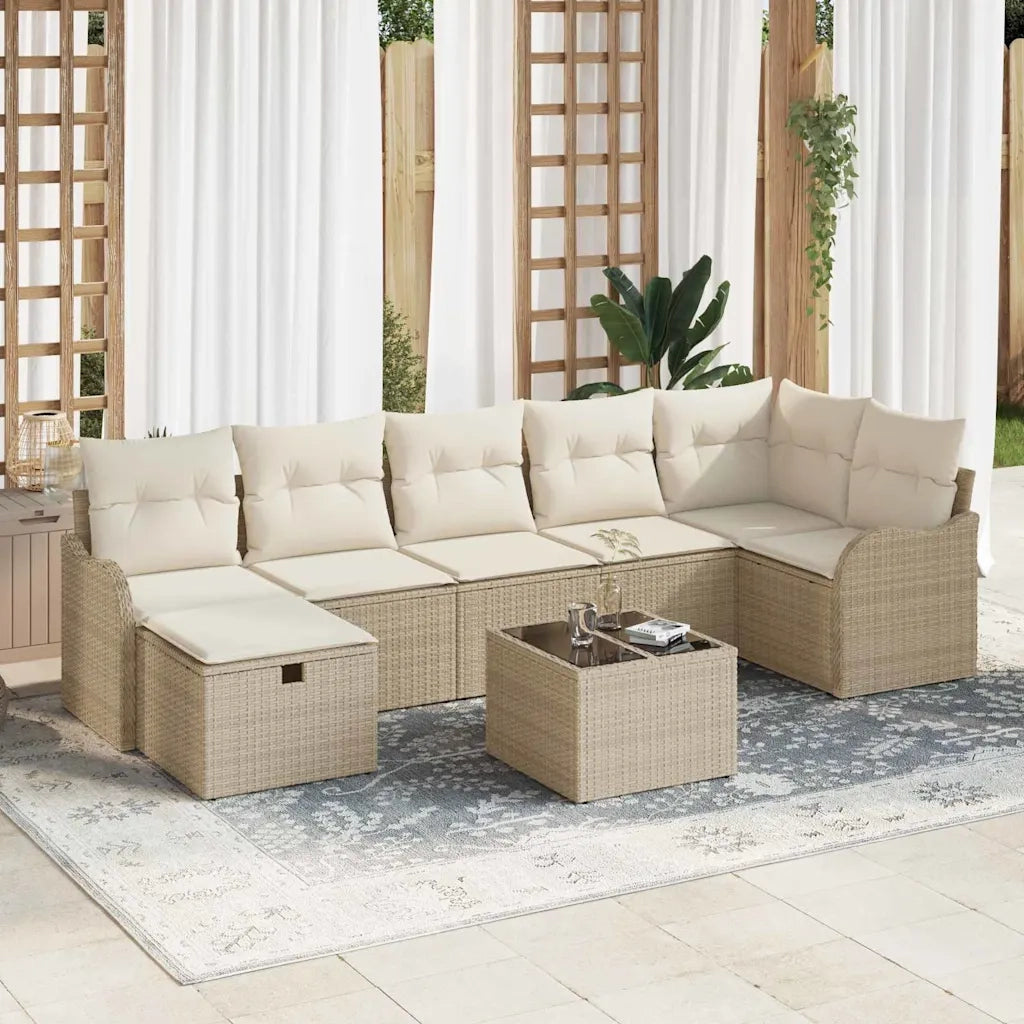 Set di divani con cuscino Beige e Crema polyrattan