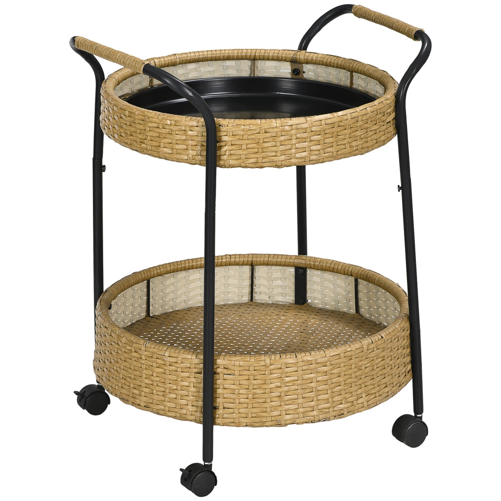 Carrello da bar per esterno ¨C zephmum ¨C 2 ripiani, polyrattan, metallo, giallo, ¦µ50x66 cm