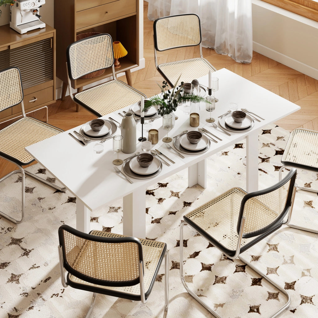 Tavolo da Pranzo Allungabile per 6-8 Persone ¨C Zephmum ¨C Bianco 140-180x80 cm