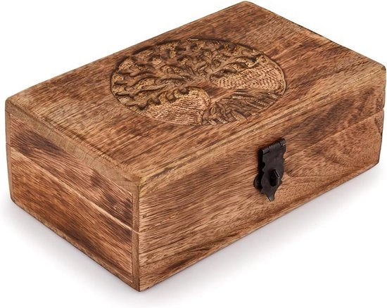 Cassa in mango con incisione di un albero - organizzatore di gioielli - idee regalo uniche - uomo donna - finitura in acciaio inossidabile