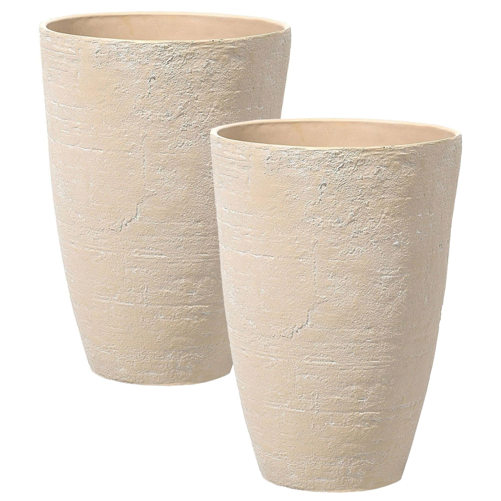 Set di 2 vasi tondi polvere di pietre per interno ed esterno beige sabbia soggiorno balcone giardino