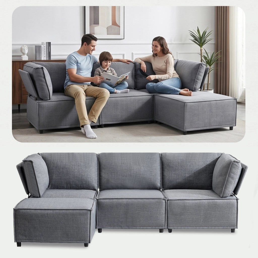 Divano modulare angolare componibile con seduta confortevole e tessuto traspirante, in grigio chiaro 238 × 154 × 75 cm