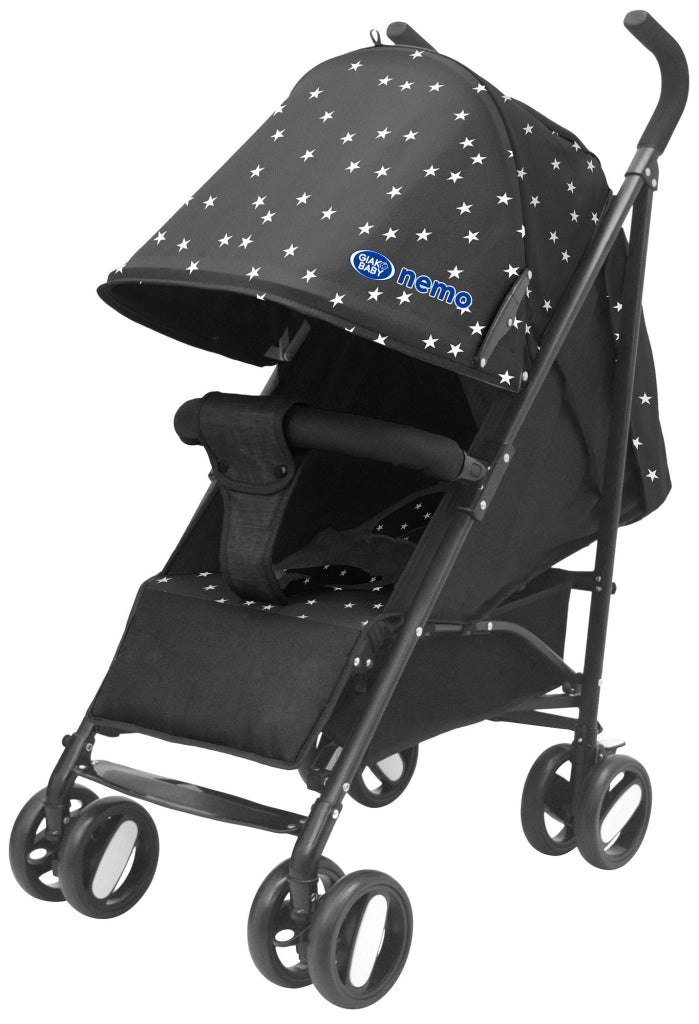 Passeggino Leggero per Bambini Pieghevole con Borsa Nemo Nero con Stelle