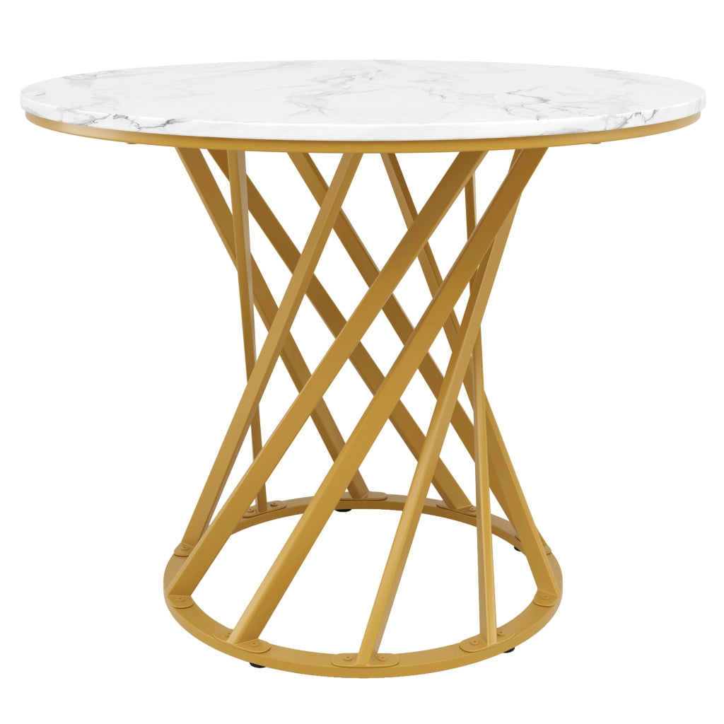 Tavolo da pranzo 80 x 80 x 76 cm in MDF e metallo; bianco e oro
