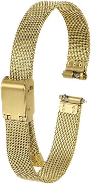 Orologio da polso con cinturino in mesh 10 mm con chiusura rapida e cinturino metallico regolabile in oro per signora e signore
