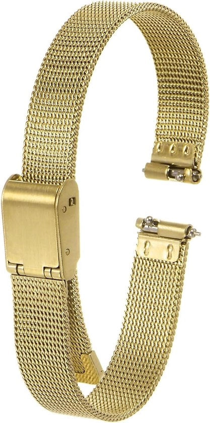 Orologio da polso con cinturino in mesh 10 mm con chiusura rapida e cinturino metallico regolabile in oro per signora e signore