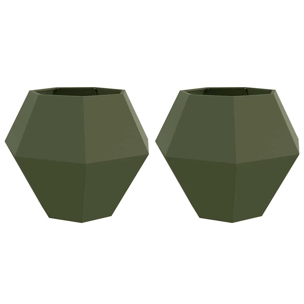 2 pz Fioriera | Cassetta per fiori | Vaso Verde oliva 100 x 100 x 80 cm Acciaio