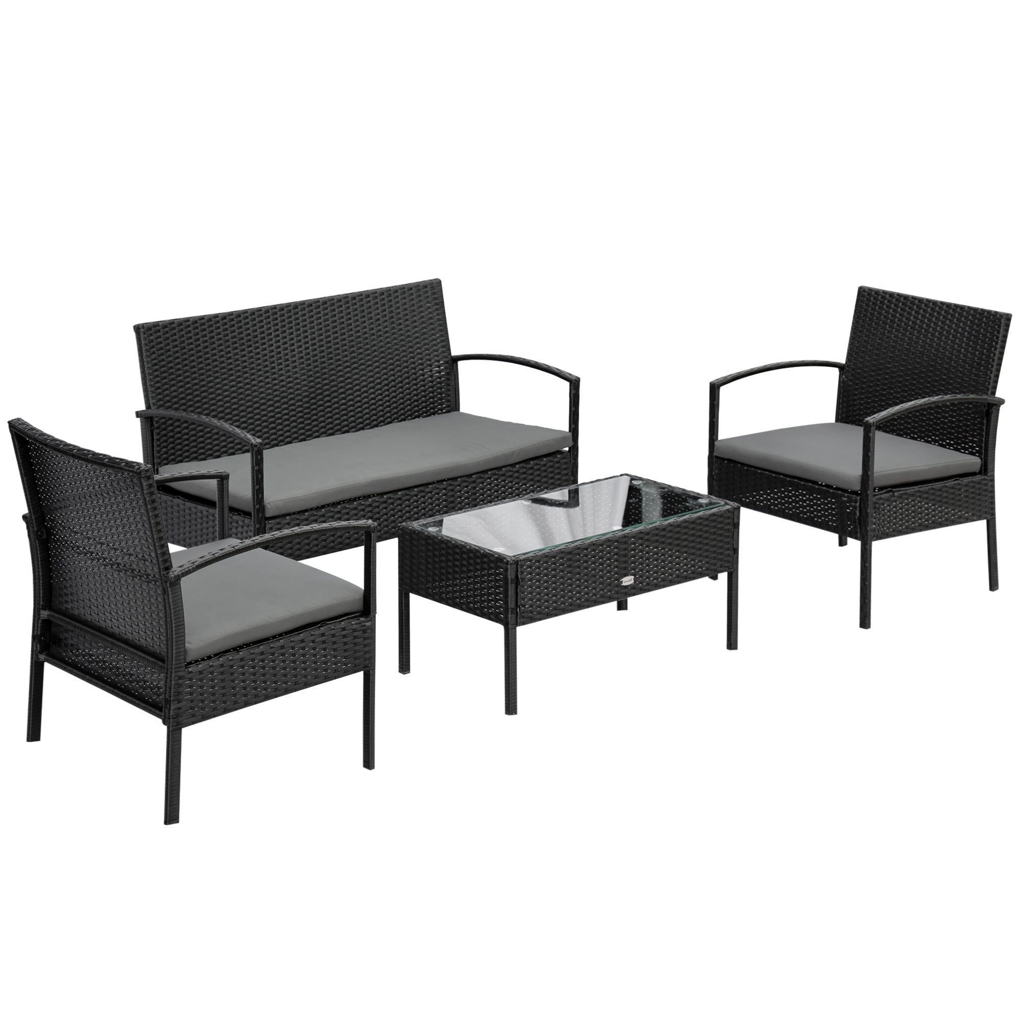 Set Salotto da Giardino Divano 2 Poltrone e Tavolino Nero