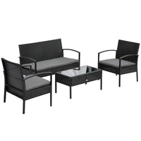 Set Salotto da Giardino Divano 2 Poltrone e Tavolino Nero