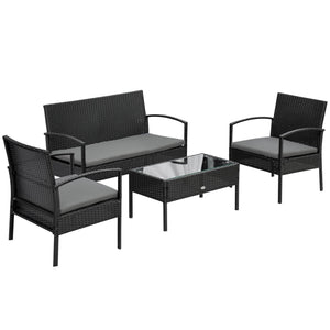 Set Salotto da Giardino Divano 2 Poltrone e Tavolino Nero